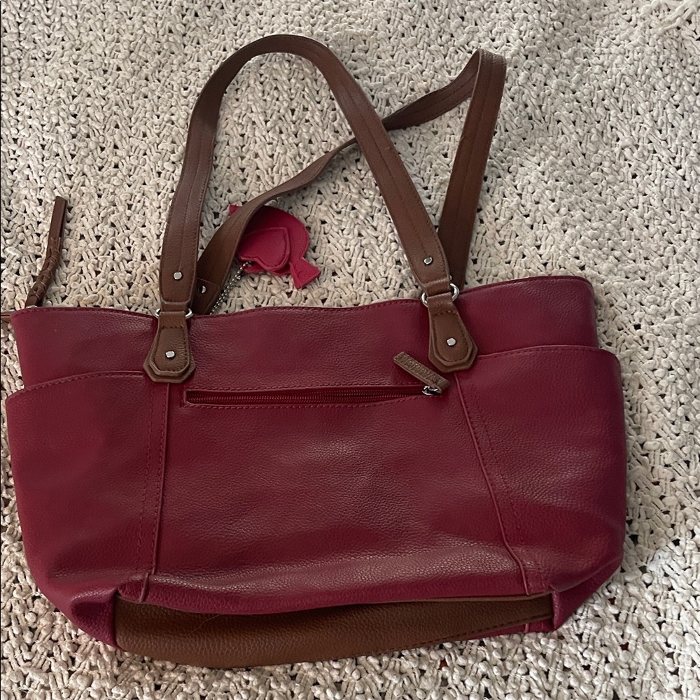Rosetti Burgundy Tote with Brown Straps and Bird Charm - Picture 3 of 4